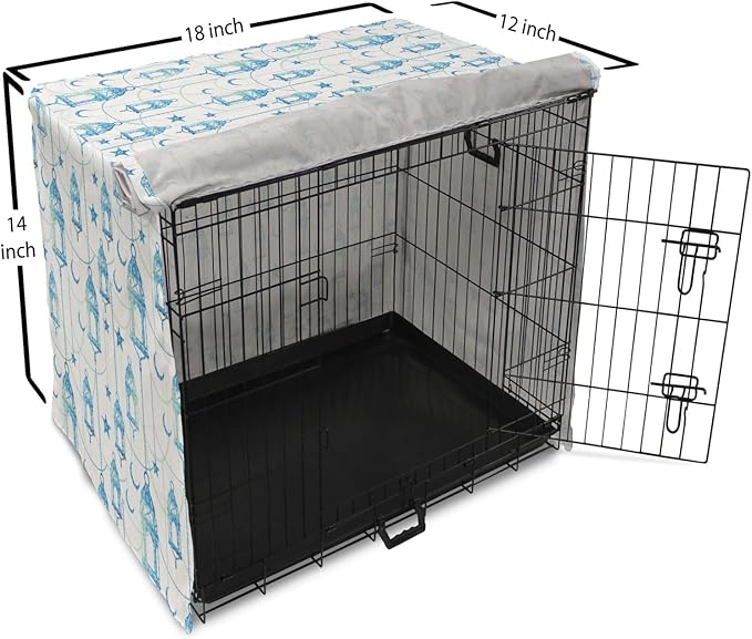 Lunarable Oriental Dog Crate Cover, Eastern Theme Celebration Pale Toned Composition Folkloric Look Print, Easy to Use Pet Kennel Cover for Small Dogs Puppies Kittens, 18 Inch, Pale Green White Blue