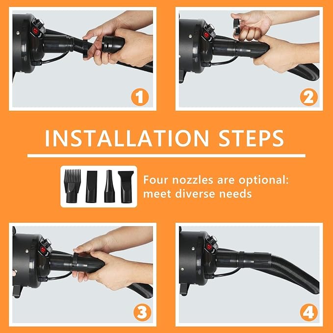 PETNF Upgraded Dog Dryer, Quick Grooming Dryer Blower Professional, Noise Reduction, 3.2HP, Stepless Adjustable Speed, High Velocity Air Forced Dryer, With Heater, Dogs Grooming Bath (Accessories)