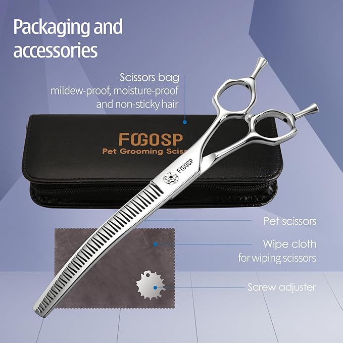 Professional 3D Curved Chunkers Dog Grooming Scissors 7in Magic Thinning Shears for Dogs Pet Cat Light Cutting Feel No Marks Only Fluffy Natural 70% Thinning Rate Japan Alloy Steel(7,3D)