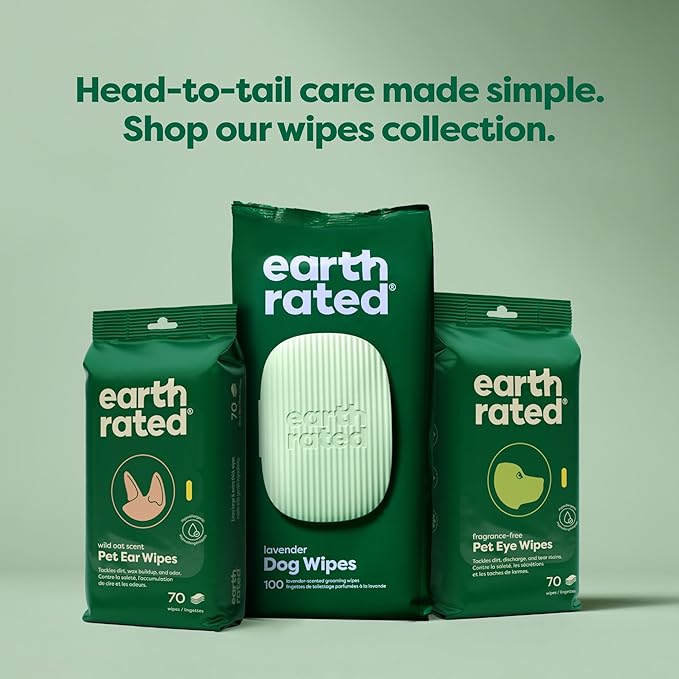 Earth Rated Pet Grooming Wipes for Dogs and Cats, Hypoallergenic, Cleaning and Hydrating, for Paws, Body and Butt, Unscented, 100 Count