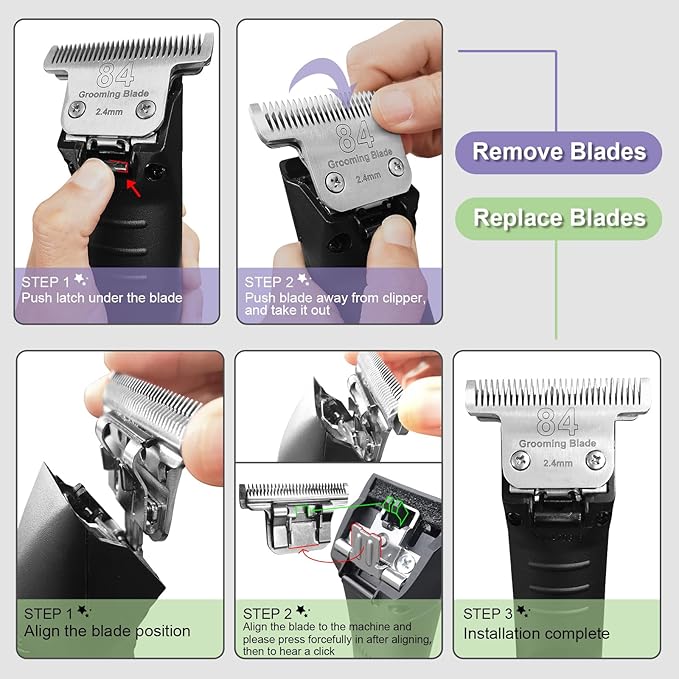 T84 Pet Dog Grooming Detachable Blades,Compatible with Andis,Oster A5,Wahl KM10 Clippers,Cut Length 3/32" (2.4mm),Fit for Larger Animals