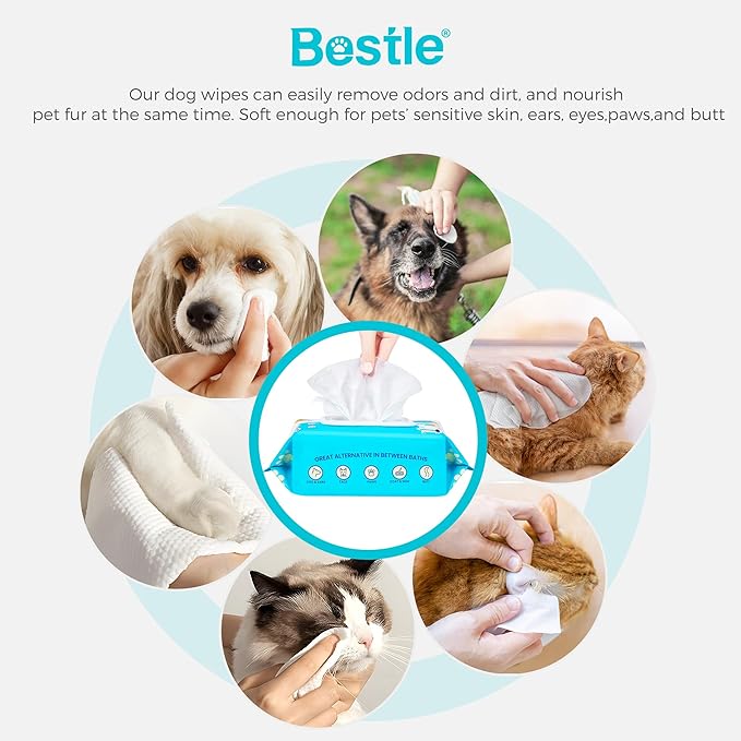 Dog Wipes, 100 Count Pet Grooming Wipes, Conditioning Shine Coat, Cleaning and Deodorizing, Pet Wipes for Dogs & Cats, for Sensitive Skin (Unscented)