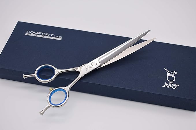 Professional Shear Scissors for Pet/Dog Grooming 7 Inch Curved Dog Scissors for Groomer Classic Blue Diamond Screw Stainless Steel Forged(7.0" Curved Blue Diamond)