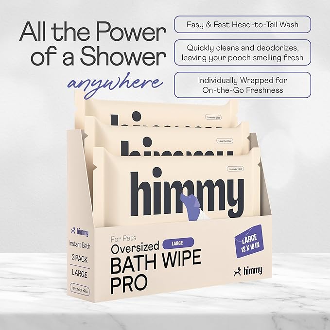 Himmy Large Pet Wipes for Dogs and Cats - 12" x 18" Bath Wipes for Cleaning, Deodorizing, Conditioning, Anti-Itch Grooming, Wet Dog Wipes for Paws, Butt, Ear, Eye, Face, Body Lavender