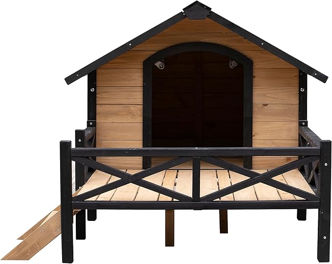 Outdoor Wooden Cabin House Style Wooden Dog Kennel with Porch Outdoor Dog House Weatherproof Dog Kennel for Medium/Small Dogs Brown