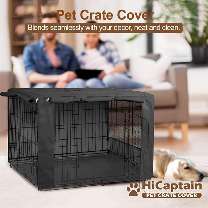 HiCaptain 24 Inch Dog Crate Cover, Black Breathable Pet Kennel Covers Fit for 1 2 Doors Standard Wire Crate (Black 24 inches)