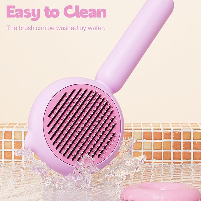 Piggy-Pink Hair Brush, Self Cleaning, Pet Grooming Brush for Shedding, Suitable for Short and Long Haired Cats Dogs and Other Fur Babies, Ergonomic Handle, Ideal Size (5.5 inches)