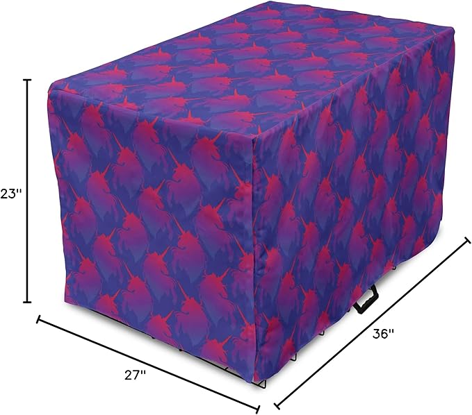 Lunarable Myth Dog Crate Cover, Pattern with Unicorn Silhouettes in Ombre, Easy to Use Pet Kennel Cover for Medium Large Dogs, 36 Inch, Indigo Magenta