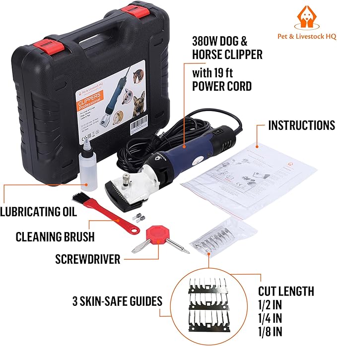 Professional Dog Grooming Clippers for Thick Coats - Shears Heavy Duty Hair Cutting Kit - Large Dog Shaver Set - Pet Trimmer for XL Large Dogs, Horses, Livestock