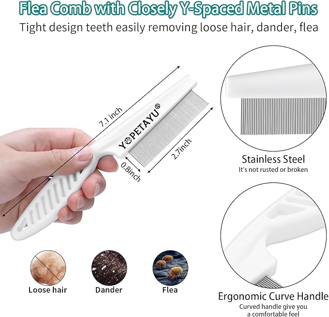 Dog Brush for Shedding, Self-Cleaning Slicker for Short & Long Haired Pets, Removes Mats, Tangles, Fur, Gentle on Skin, Ideal for Small, Medium, Large Dogs. Includes Flea Comb & Nail Clipper