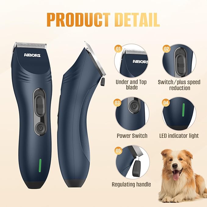 Dog Clippers for Grooming, Dog Shaver Clippers Kit Low Noise, Rechargeable Cordless Electric Trimmer Quiet Hair Clippers Set for Dogs Cats Pets
