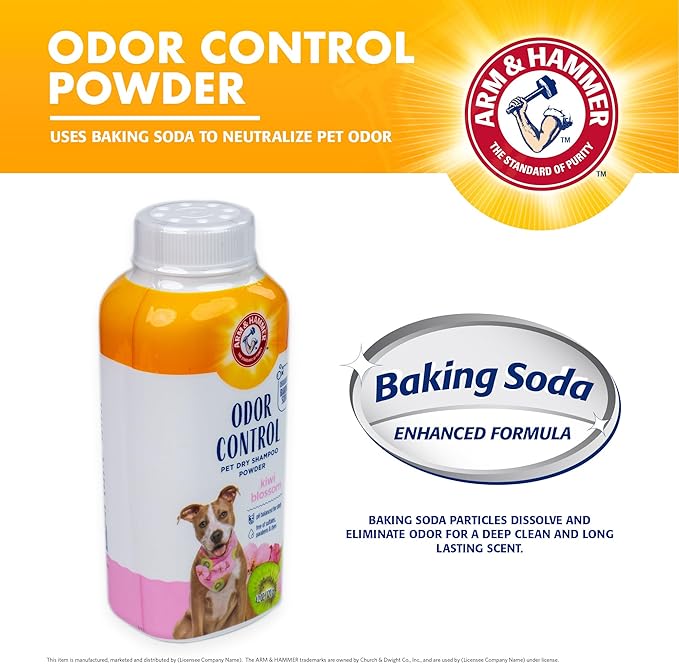 Arm & Hammer for Pets Odor Control Dry Shampoo Powder for Dogs, Best Odor Eliminating Waterless Shampoo for Dogs & Puppies, Kiwi Blossom Scent, 4.2 Ounces
