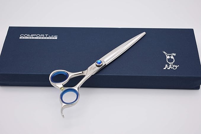 Pro Dog Grooming Shear Scissors Straight 7 Inch Pet Shear Stainless Steel Forged (7" Straight Blue Diamond)