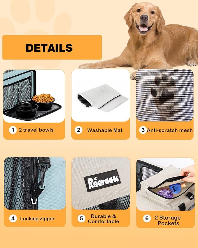 Extra Large Dog Crate with 2 Foldable Bowl, 28 Inch Collapsible Travel Dog Crate Kennel with Soft Blanket for Medium Dogs,Indoor & Outdoor (28" L x 20" W x 20" H, Blue)