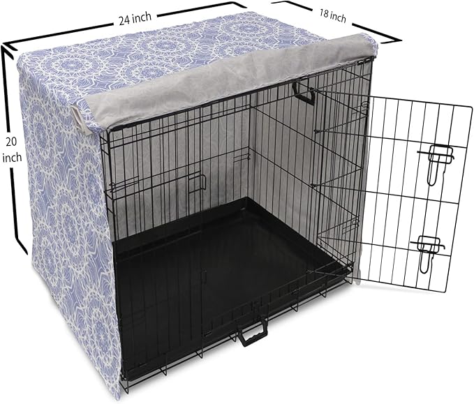 Lunarable Mandala Dog Crate Cover, Ceremonial Retro Minimal Far Eastern Pattern, Easy to Use Pet Kennel Cover for Cats & Medium Dogs, 24 Inch, Lavender Blue and White