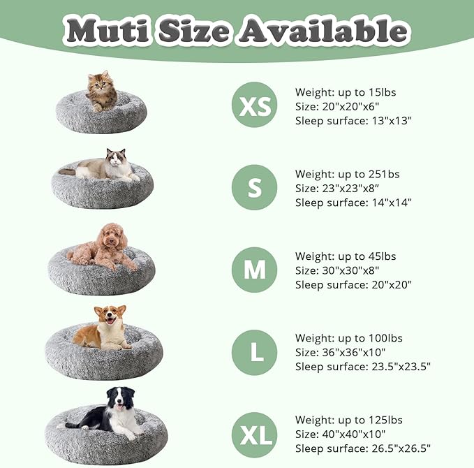 JOLLYVOGUE Dog Beds, Calming Small Dog Bed, Anti-Anxiety Dog Bed for Small Dogs, Fluffy Donut Dog Bed, Cozy Dog Cat Cushion Bed for Small Medium Dogs (24")
