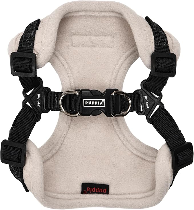 Puppia Irvin Comfort Dog Harness Step-in Warm Winter Diamond Pattern Adjustable Neck and Chest for Small and Medium Dog, Cream, Medium