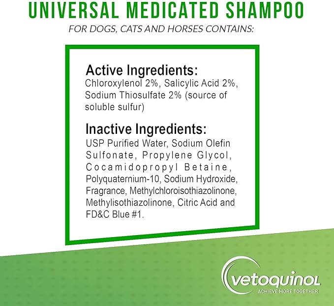 Vetoquinol Universal Medicated Shampoo for Dogs, Cats and Horses, 16oz