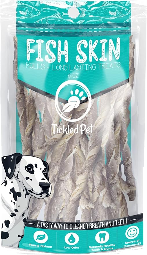 TickledPet Dog Training Treats - Icelandic Wild Caught Cod - Dehydrated Dog Treats, Fresh Fish Icelandic Dog Treats Single Ingredient Grain Free Chews Omega-3s 6 oz, Fresh Fish Cod Skin Dog Treats