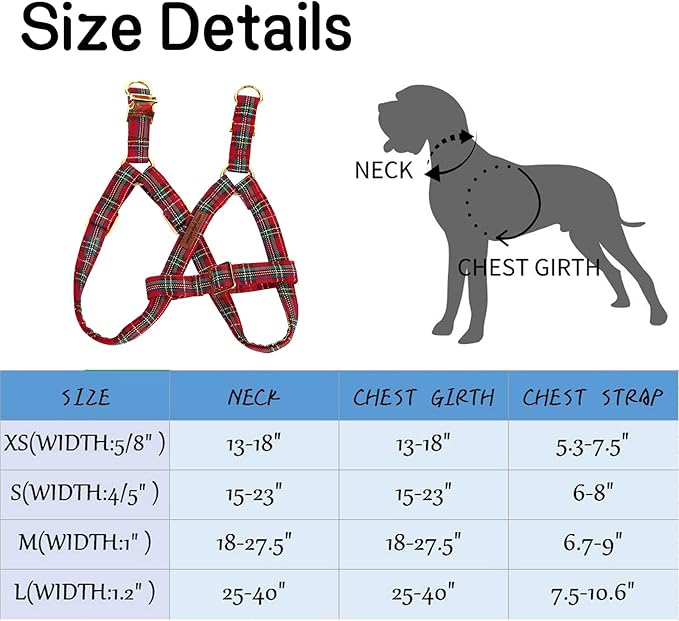 Unique style paws Red Plaid Dog Harness Adjustable Harnesses Durable Hardware with Bowtie for Small Medium Large Dog-Christmas Style-XS