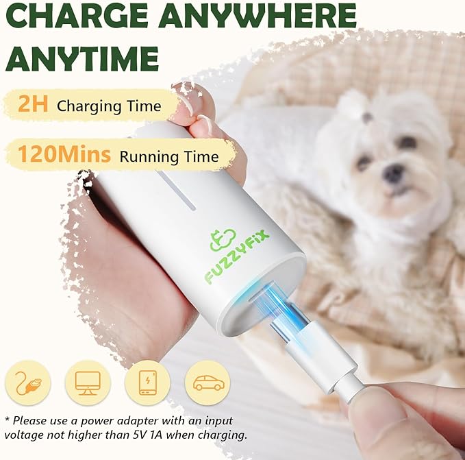 Dog Grooming Kit with LED Light, Low Noise Rechargeable 4 in 1 Pet Clippers for Matted Hair, Cordless Electric Cat Paw Trimmer Dog Nail Grinder, Grooming Supplies for Cat and Small Dogs