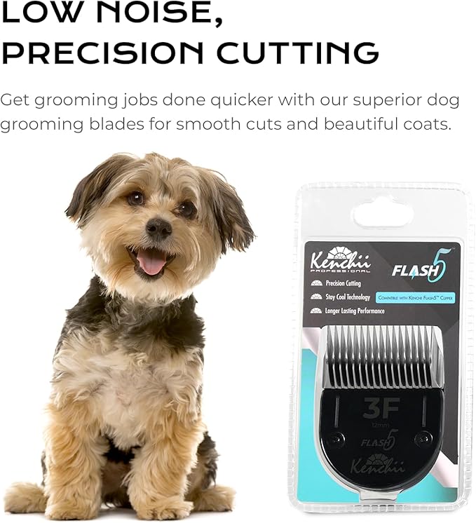 Kenchii Professional Dog Clipper Blade Flash 5 Pet Hair Clipper - Detachable Stainless Steel Blades for Dog Grooming - Hair Clippers & Accessories Pet Shaving Blades. (KEFB5-3F)