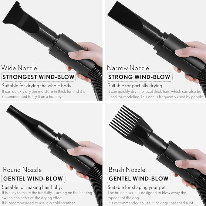 PETNF Upgraded Dog Dryer, Quick Grooming Dryer Blower Professional, Noise Reduction, 3.2HP, Stepless Adjustable Speed, High Velocity Air Forced Dryer, With Heater, Dogs Grooming Bath (Accessories)