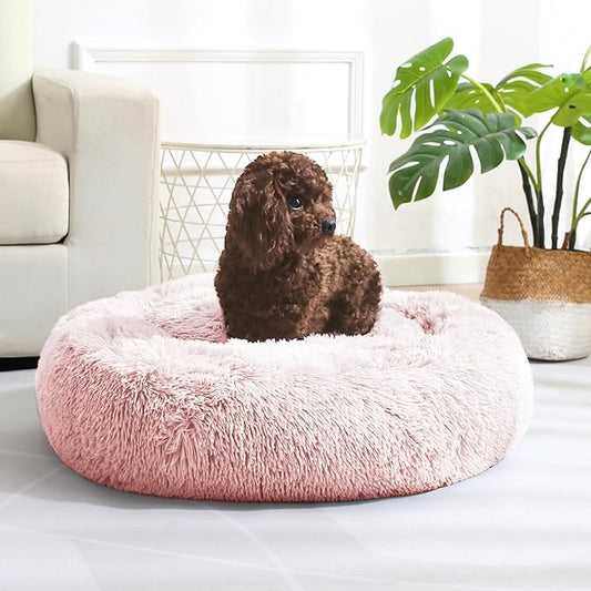 JOLLYVOGUE Dog Beds, Calming Small Dog Bed, Anti-Anxiety Dog Bed for Small Dogs, Fluffy Donut Dog Bed, Cozy Dog Cat Cushion Bed for Small Medium Dogs (24")