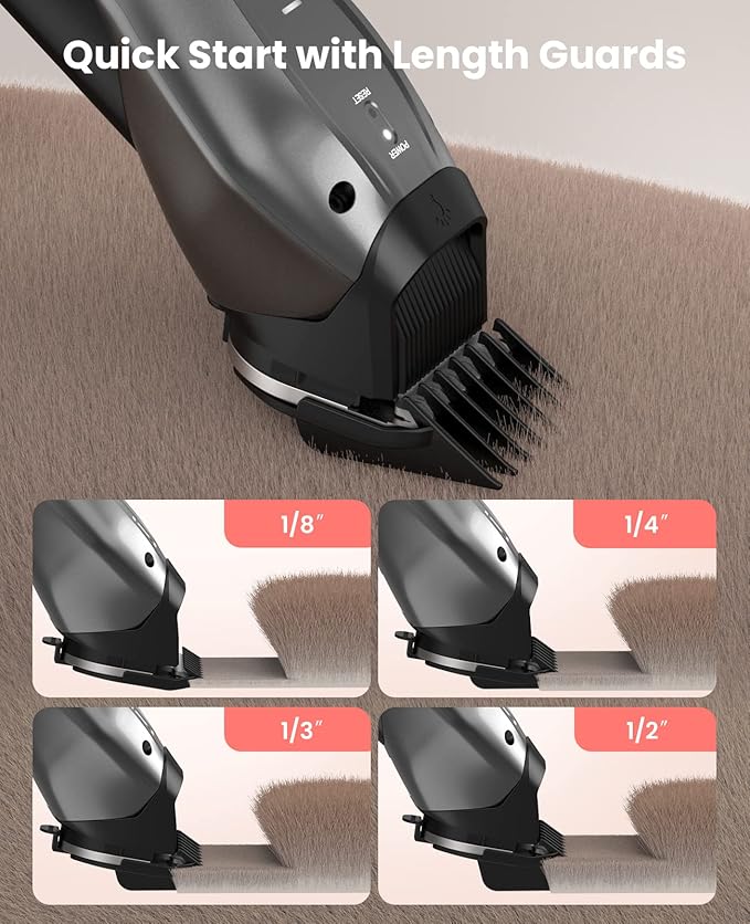 DOG CARE Dog Grooming Kit Clippers Professional Dog Shaver Clippers, Rechargeable Pet Hair Thick Coats Clippers Trimmers Set for Dog Cat with 3 Speeds | Auxiliary Light | Electric Quiet