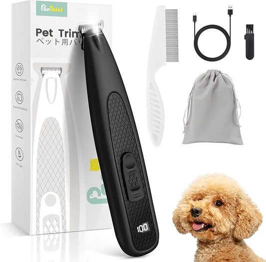 Dog Paw Trimmer with LED Light, Ultra-Low Noise Paw Trimmer for Dogs, Cordless Dog Clippers for Grooming with LED Display, Type-C Rechargeable Pet Clippers for Pads, Ears, Eyes, Face, Rump