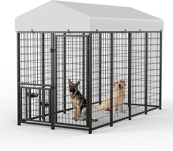 ROOMTEC Large Dog Kennel Outdoor Pet Pens Dogs Run Enclosure Animal Hutch Metal Coop Fence with Roof Cover (8'L x 4'W x 5.6'H)
