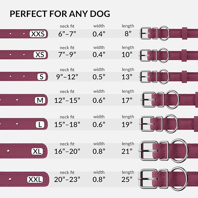 CollarDirect Rolled Leather Dog Collar, Soft Padded Round Puppy Collar, Handmade Genuine Leather Collar Dog Small Large Cat Collars 13 Colors (13-16 Inch, Pink Smooth)