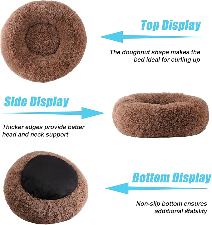 HYQ Small Dog Bed, Cat Beds for Indoor Cats, Pet Beds for Small Dogs, Fluffy Faux Fur Plush Small Dog Bed, Washable Puppy Bed with Anti-Slip Bottom, Dog Bed Small Size Dog (Khaki, 20 Inch)