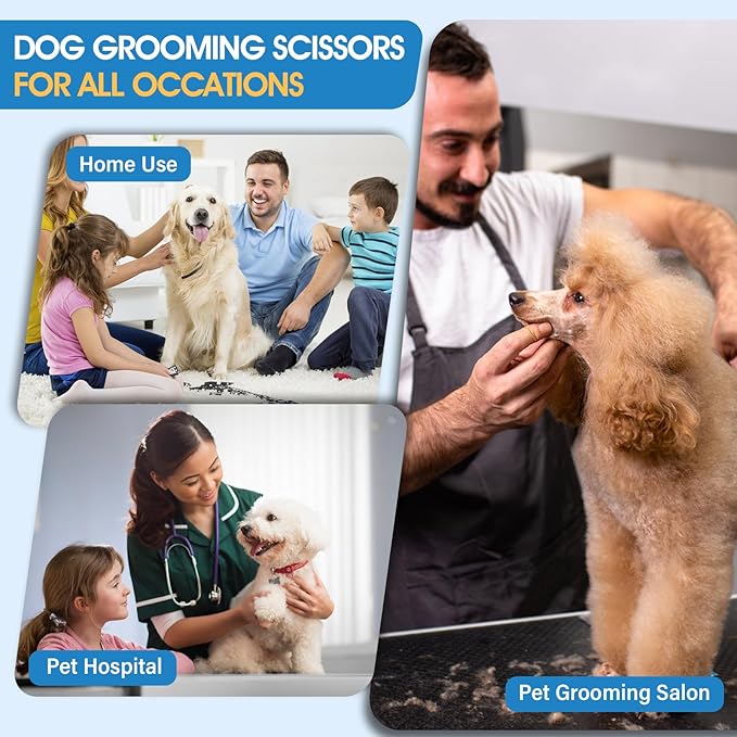 JASON Dog Grooming Scissors Kit, Professional 6 in 1 Dog Scissors Sharp Shears Set - 7.5" Thinning, Chunker, Straight, Curved Shears and Comb for Dog Cat Pet, Rosegold