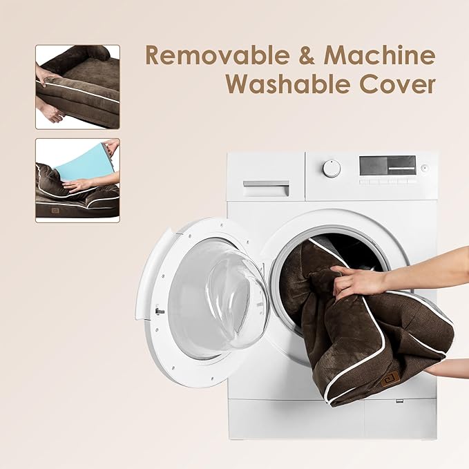 EHEYCIGA Orthopedic XL Dog Beds, Waterproof Memory Foam Dog Bed for Extra Large Dogs, Non-Slip Bottom and Egg-Crate Foam Big Dog Couch Bed with Washable Removable Cover, Brown