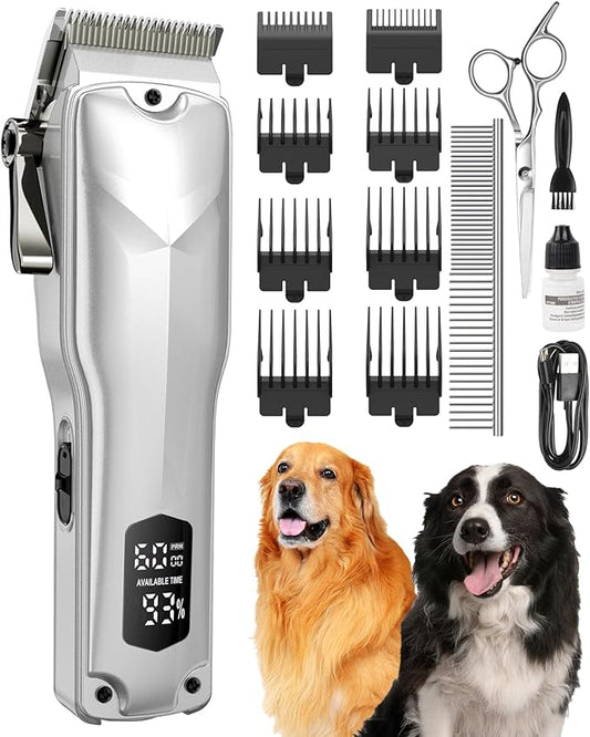 Dog Clippers for Grooming – Cordless Pet Hair Trimmer for Thick Coats, Low-Noise Dog Grooming Kit with Stainless Steel Blade for Large Dogs & Other Pets