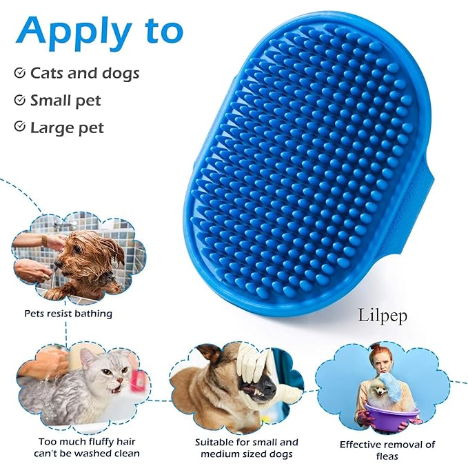 2 PCS Dog Bath Brush Dog Grooming Brush, Lilpep Pet Shampoo Bath Brush Soothing Massage Rubber Comb with Adjustable Ring Handle for Long Short Haired Dogs and Cats