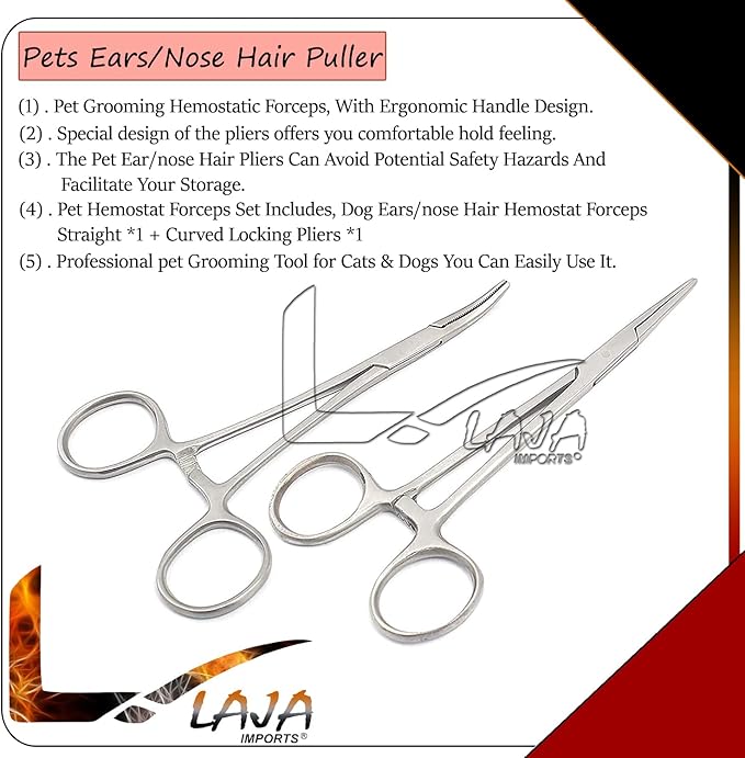 Hemostat Forceps, Stainless Steel Ear Scissors For, Ear Hair Clamp Scissors Tools, Straight And Bent, 5-Inch for Educational Use