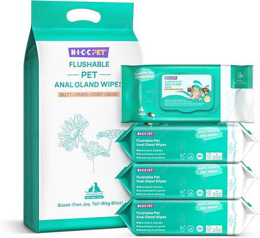 HICC PET Wipes for Dogs & Cats, Cleansing Deodorizing & Soothing Allergy Infections Anal Gland Pets Wipes with Coconut Oil - Dog Grooming Wipes for Butt and Paw - Hypoallergenic & Vet Recommended