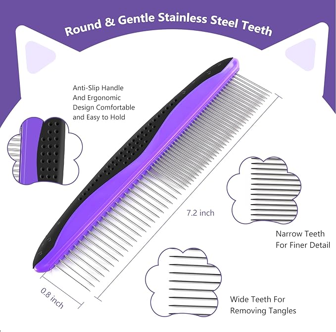 4 in 1 Pet Grooming Kit, Self Cleaning Slicker Brush for Dogs Cats & Small Animals, Dog Brush for Shedding Short Long Haired Dogs. Removes Loose Undercoat, Tangled Hair, Bath Brush