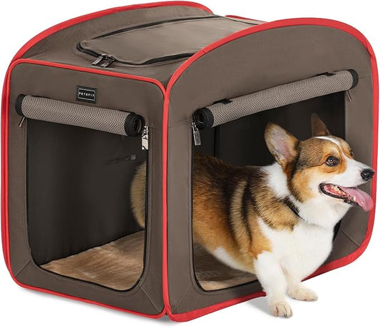 Petsfit Pop Up Dog Crate, Portable Dog Crates for Medium Dogs,Lightweight&Collapsible Pet Cage Cat Kennel, Included Soft Mat and Carrying Case,Red,Medium