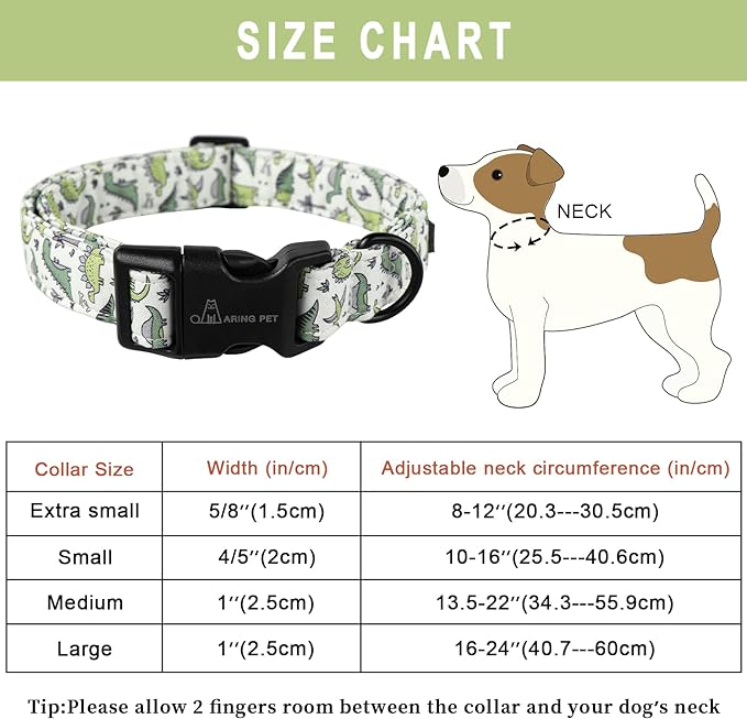 ARING PET Dinosaur Dog Collar-Cute Dog Collar for Small Dogs, Adjustable Comfortable Cotton Boy Dog Collars for Small Medium Large Dogs, Medium