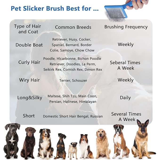 Dog Slicker Brush for Long Haired Dogs Doodle Brush for Dogs Large Dog Slicker Brush for Goldendoodles with Ergonomic Solid Wooden Handle Long Pin Grooming Brush for Dogs (Blue)