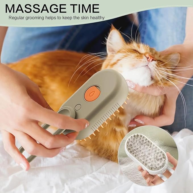 Pet Grooming Steam Brush for Dogs and Cats, Rechargeable Pet Hair Brush, Soft and Comfortable Bathing Brush for Shedding and Cleaning, Suitable for Long/Short Hair (Olive)