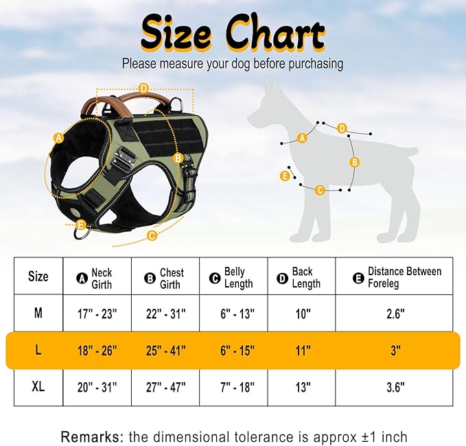 Service Dog Vest - HEYCAHVA Tactical Dog Harness Full Metal Buckles Dog Vest for Large Medium Dog Reflective No Pull Dog Harnesses Vest with Leather Handle, Hook & Loop for Hiking Training (Green, L)