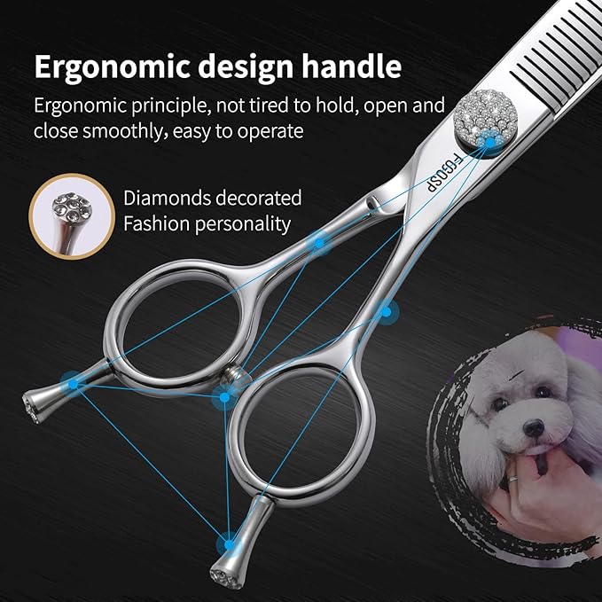 Professional Curved Comb Thinner Dog Grooming Scissors 7'' Curved Thinning Shears for Dogs Pet 56 Teeth 50% Thinning Rate Japan VG10 Sharp and Smooth Right Handed