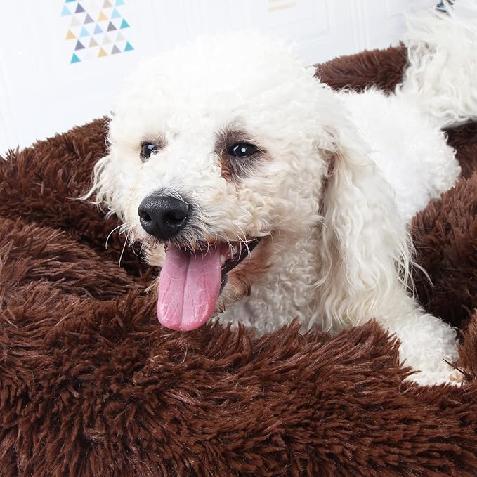 Orthopedic Dog Beds for Medium Dogs 30 inch Round Calming Pet Beds Machine Washable Faux Fur Doggie Beds for Medium Dogs Chocolate Brown