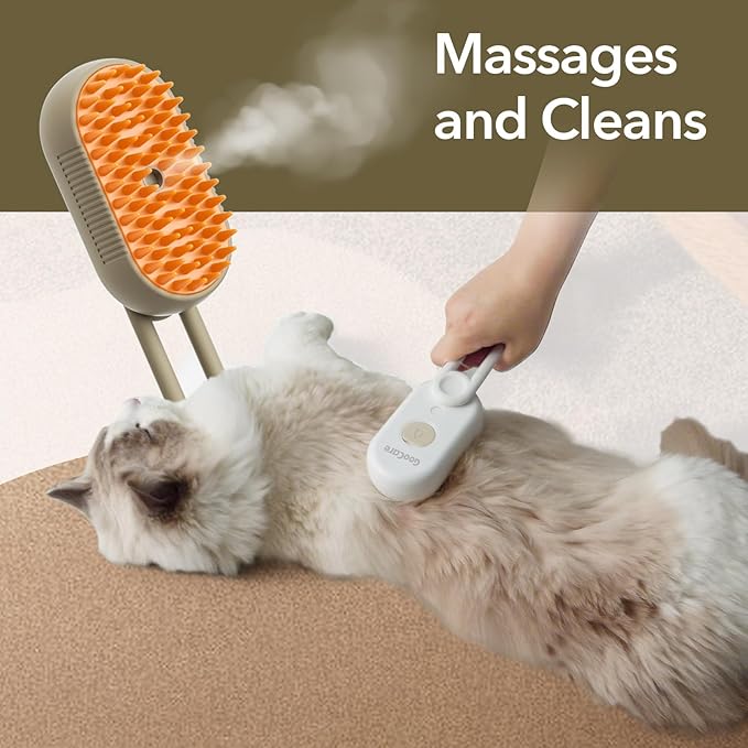 2nd Generation 3-in-1 Cat Steam Brush for Shedding, Pet Hair Removal Comb with Water Tank, Spray Cat Brush for Pet Grooming, Steamy Cat Brush for indoor Haired Cats, Dogs and Rabbits (Khaqi)