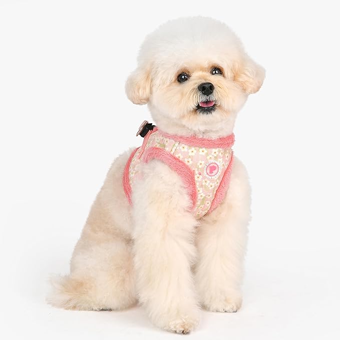 Pinkaholic New York Kalina Vest Dog Harness Step-in Warm Winter Flower Pattern for Small Dog, Indian Pink, Small