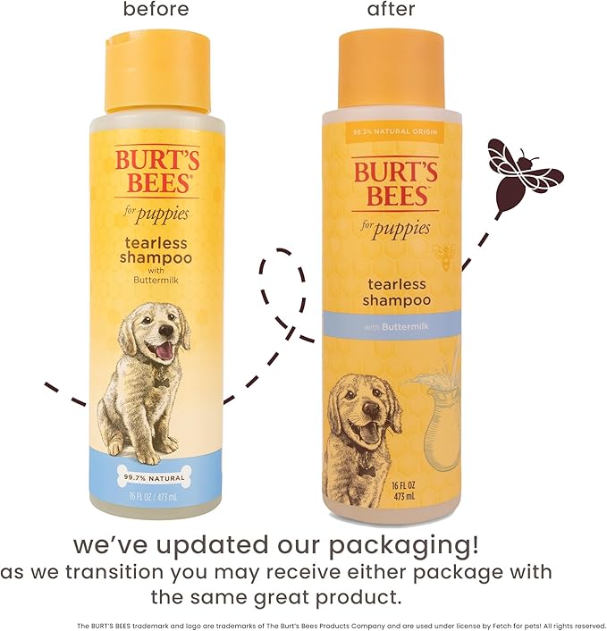 Burt's Bees for Pets Tearless Puppy Shampoo with Buttermilk, 95% Natural Origin Formulas, Shampoo for Puppies - Gentle Dog and Puppy Shampoo Tear Free, Best Puppy Shampoo Tearless, 16 oz
